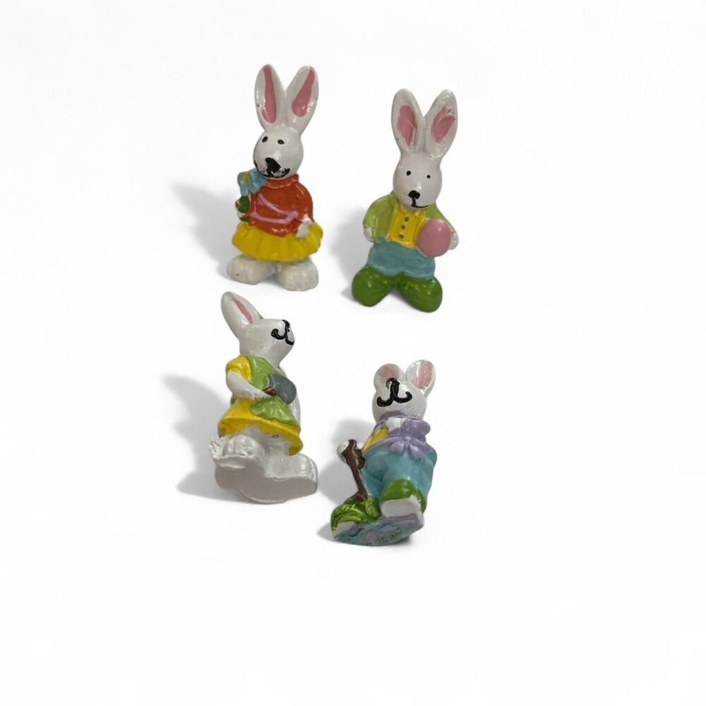 Set of 4 vintage bunny figurines in assorted colors collectibles - hand painted